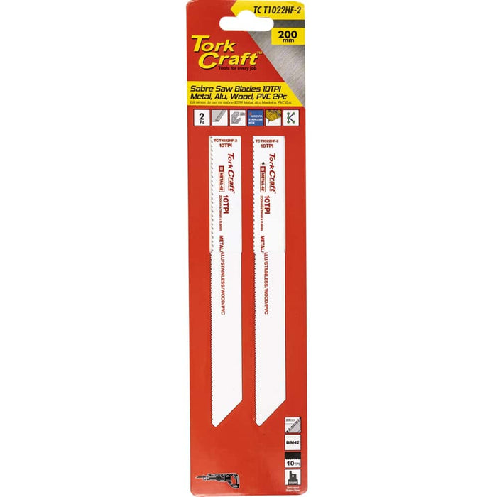 Tork Craft Sabre Saw Blade 200 X 2.5 Mm 10 Tpi Wood, Metal, Pvc,Al 2 Pc Tc T1022 Hf 2