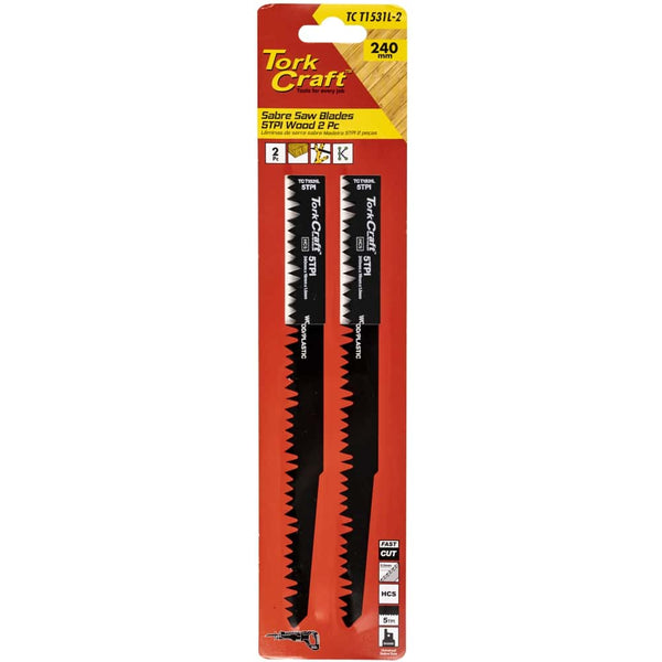 Tork Craft Sabre Saw Blades 240mm 5TPI Wood (2 Pack) - High-Speed Steel Reciprocating Saw Blades for Wood Cutting