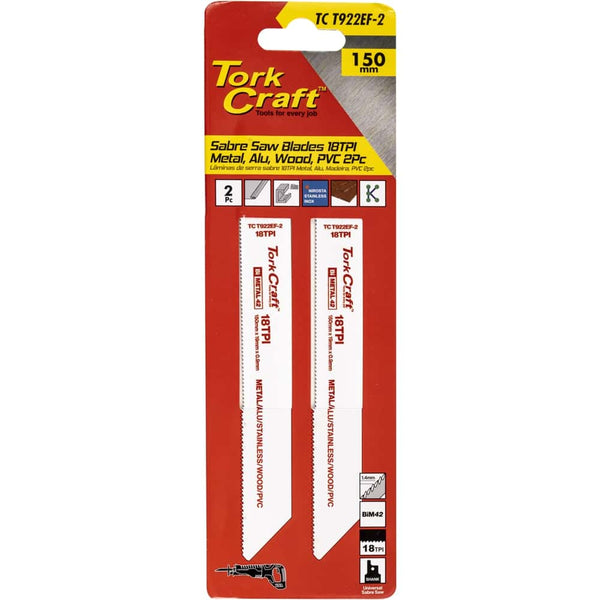 Tork Craft Sabre Saw Blade 150 X 1.4 Mm 18 Tpi Metal, Pvc 2 Pc Tc T922 Ef 2