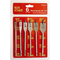 Tork Craft 6 Piece Wood Spade Bit Set - 10-25mm Paddle Drill Bits for Woodworking