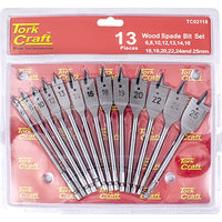 Tork Craft 13-Piece Wood Spade Bit Set - Drill Bits for Woodworking
