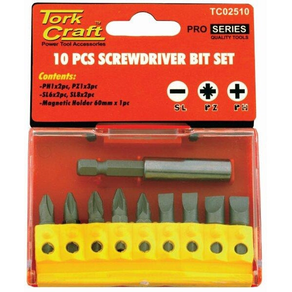 Tork Craft 10-Piece Screwdriver Bit Set: Phillips, Pozidriv, Slotted - Power Tool Accessories