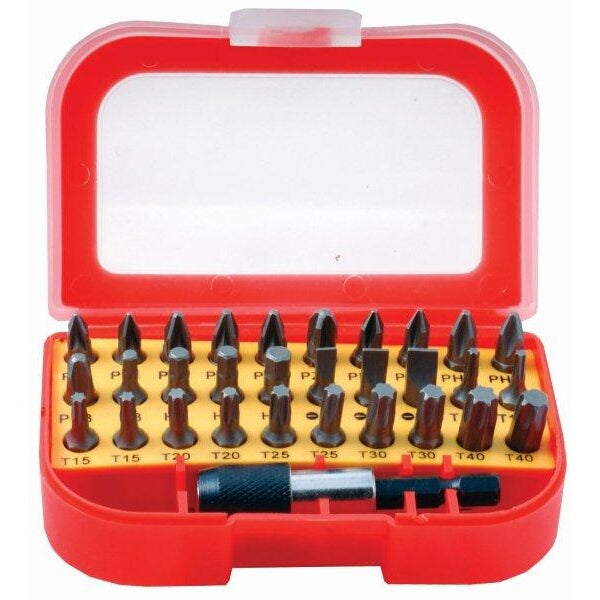 31-Piece Screwdriver Bit Set: Torx, Phillips, & More. Versatile Driver Set in Red Case for DIY Projects & Repairs.