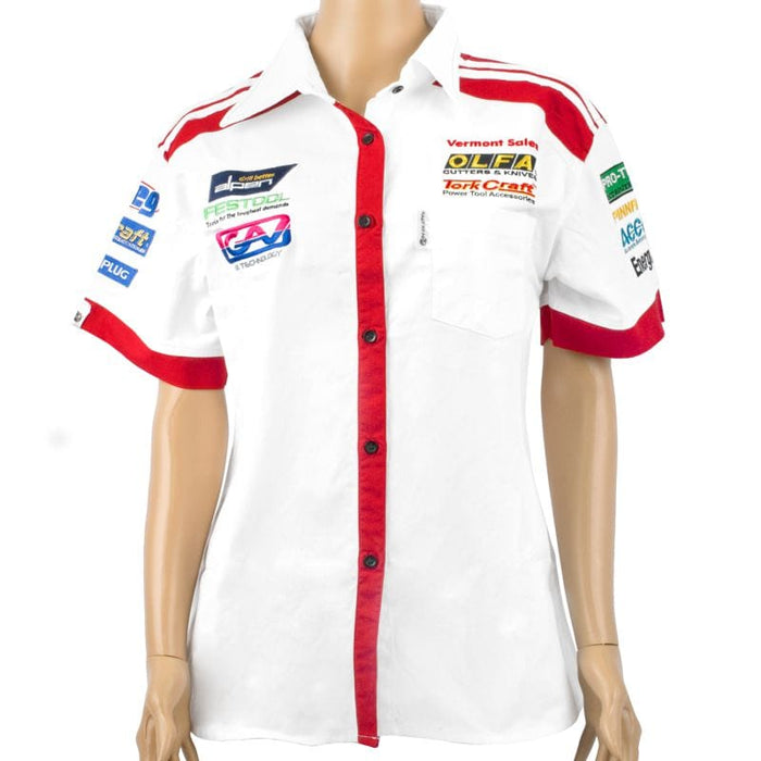 Vermont Ladies White & Red Cotton Racing Shirt - Stylish Women's Workwear, Branded & Durable