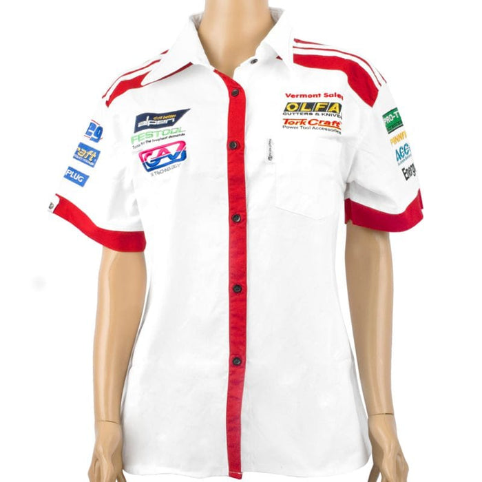 Ladies Work Shirt White & Red: OLFA, Festool, Tork Craft Cotton Shirt. 