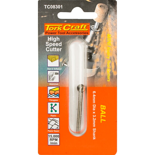 Tork Craft Rotary Tool High Speed Ball Cutter 6.4mm, Engraving Bit