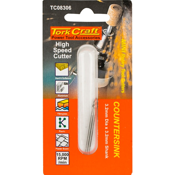Tork Craft Countersink Rotary Tool Cutter - 3.2mm High Speed Steel for Wood, Plastic, Metal, Plasterboard.