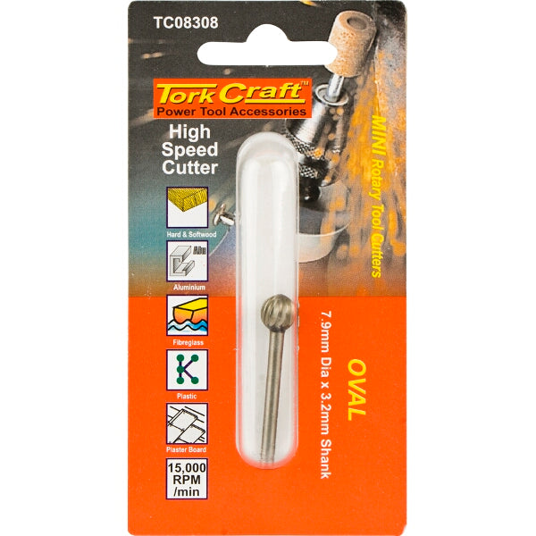 Tork Craft High Speed Rotary Tool Cutter - Oval 7.9mm - Wood, Metal, Plastic Engraving