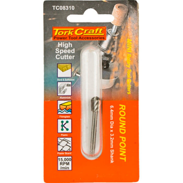 Tork Craft High Speed Rotary Tool Cutter - 6.4mm Round Point for Power Tool Accessories