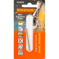 Tork Craft Mini Engraving Cutter: Reverse Taper, 2mm Dia, 2.4mm Shank. Cuts Wood, Plastic, Fiberglass. Rotary Tool Accessory.