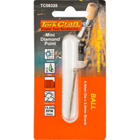 Tork Craft Mini Diamond Point Rotary Tool Bit - 4.4mm Ball Tip for Glass, Ceramics, & Stone