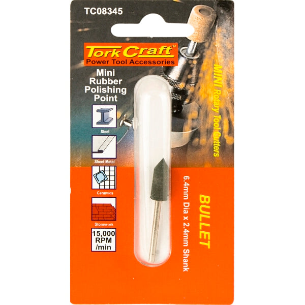 Tork Craft Mini Rubber Polishing Point - Bullet Shape Rotary Tool for Steel, Ceramics, Stone. Power Tool Accessory