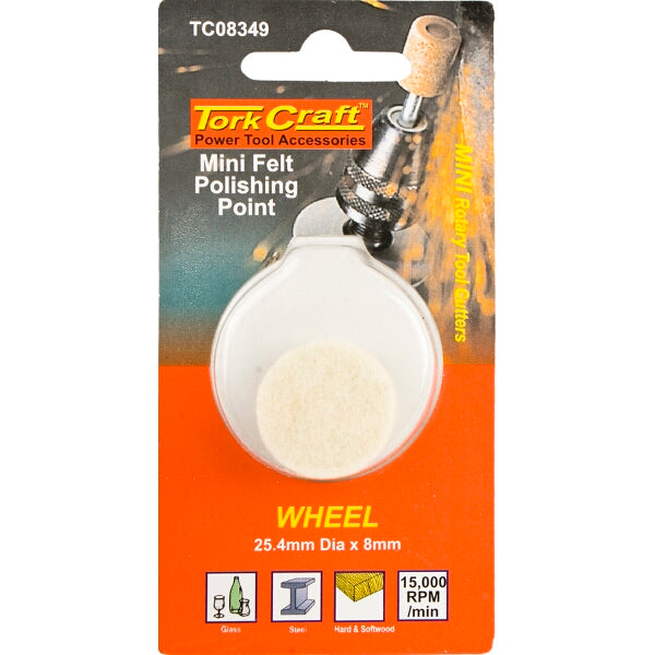 Tork Craft Mini Felt Polishing Point Wheel - 25.4mm Dia - Metal, Glass, Plastic Polishing Accessory