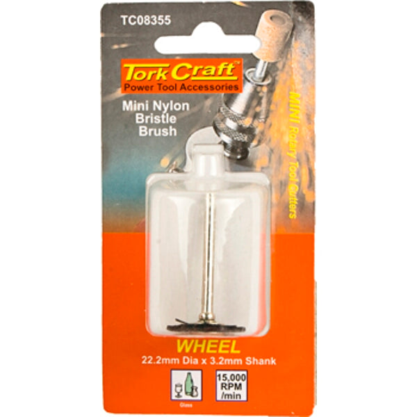 Tork Craft Mini Nylon Bristle Brush - Rotary Tool Accessory - 22.2mm Wheel - Polishing/Cleaning Power Tool