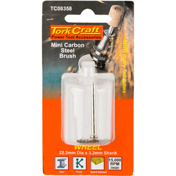 Tork Craft Mini Carbon Steel Brush Wheel - Rotary Tool Cleaning & Deburring