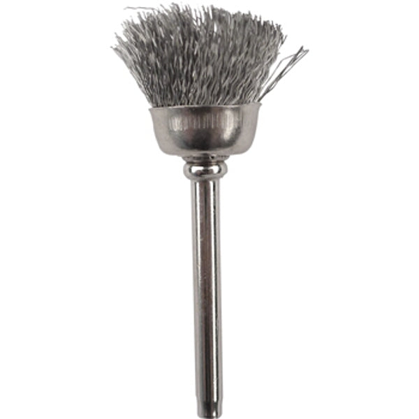 Mini Carbon Steel Wire Cup Brush - 12.7mm Diameter, 3.2mm Shank - Cleaning, Deburring, Rust Removal