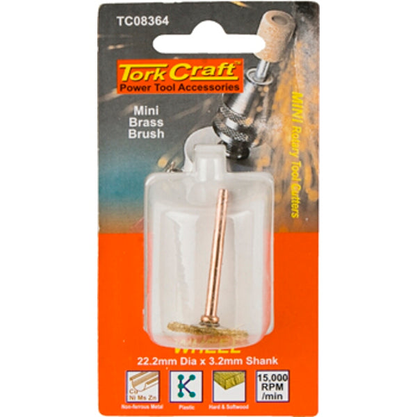 Tork Craft Mini Brass Brush Wheel - Rotary Tool Accessory for Cleaning and Deburring
