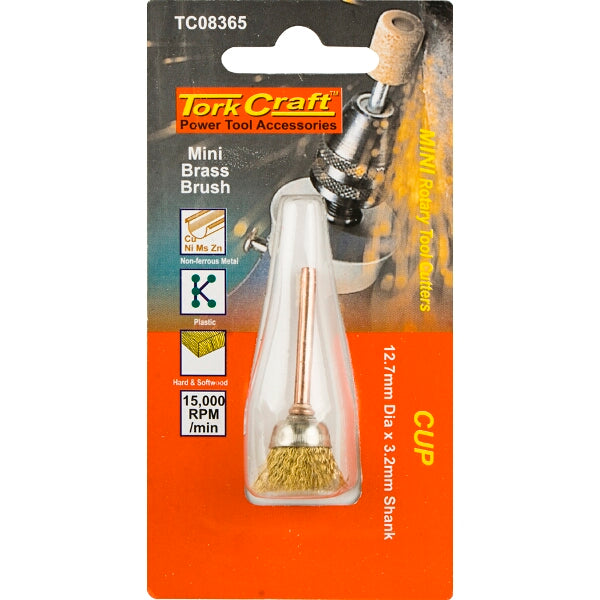 Tork Craft Brass Brush - 12.7mm Cup, 3.2mm Shank - Rotary Tool Power Accessories Cleaning Brush
