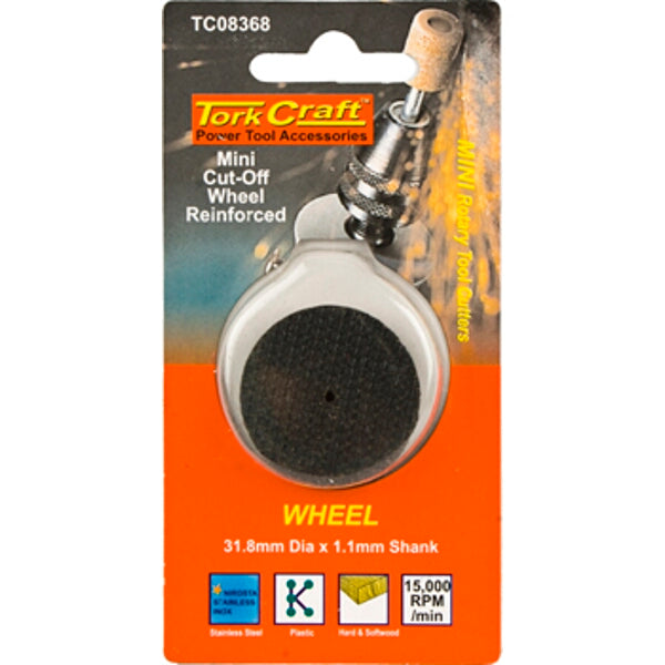 Tork Craft Mini Cut-Off Wheel - Reinforced 31.8mm Rotary Tool Accessory for Metal, Wood, Plastic Cutting
