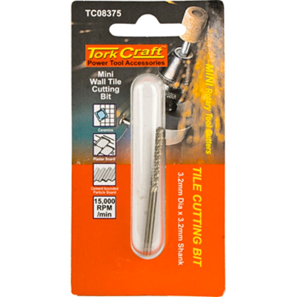 Tork Craft Mini Wall Tile Cutting Bit - 3.2mm Rotary Tool Attachment for Ceramic, Plaster & Cement Board