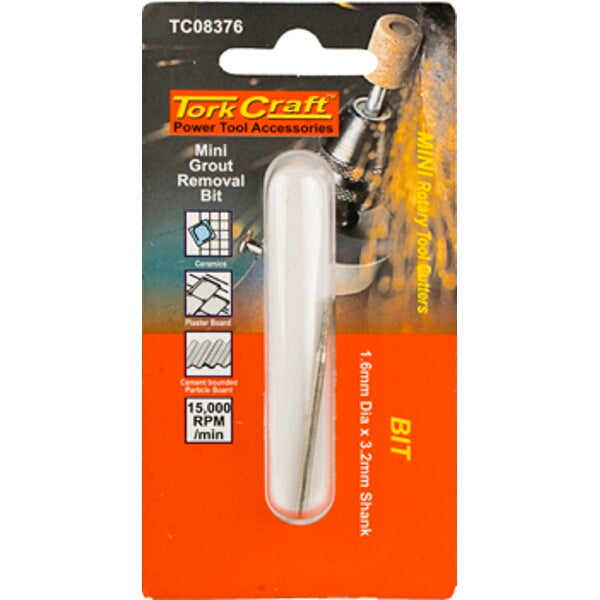 Tork Craft Mini Grout Removal Bit 1.6mm - Rotary Power Tool Accessory for Tile Grout Removal