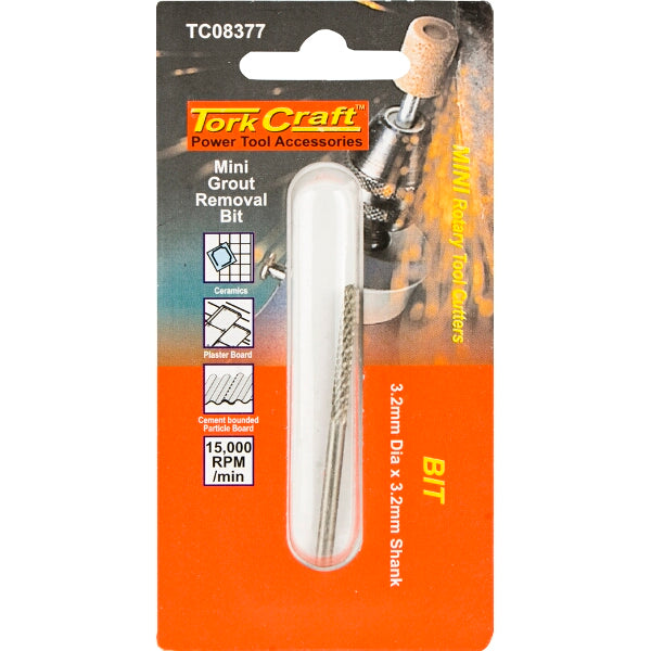 TorkCraft Mini Grout Removal Bit 3.2mm - Power Rotary Tool Accessory for Tile Grout Removal