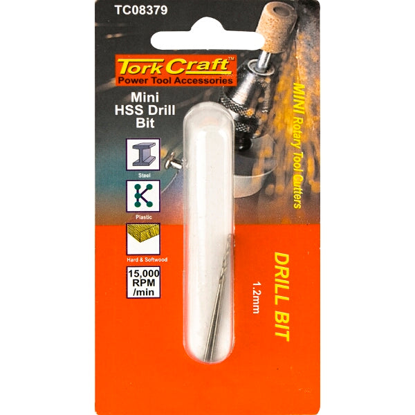 Tork Craft Mini HSS Drill Bit 1.2mm - High Speed Steel Power Tool Accessory for Wood, Metal, Plastic Drilling