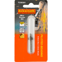 Tork Craft Mini Router Bit - 9.5mm Piloted Beading, 3.2mm Shank - Woodworking Rotary Tool Accessory