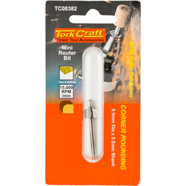 Tork Craft Mini Router Bit 9.5mm Corner Rounding 3.2mm Shank - Rotary Tool Accessory