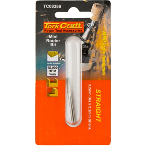 Tork Craft Mini Router Bit 3.2mm Straight HSS Shank | Rotary Tool Accessory