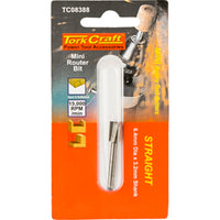 Tork Craft Mini Router Bit, Straight, 6.4mm Diameter, 3.2mm Shank - Rotary Tool Accessory for Woodworking