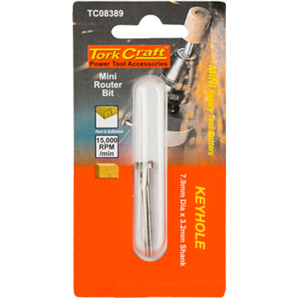 Tork Craft Mini Router Bit Keyhole 7.9mm, 3.2mm Shank - Rotary Tool Accessory