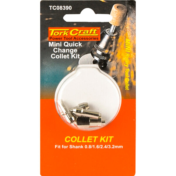 Tork Craft Mini Quick Change Collet Kit for Rotary Tools: 0.8mm, 1.6mm, 2.4mm, 3.2mm
