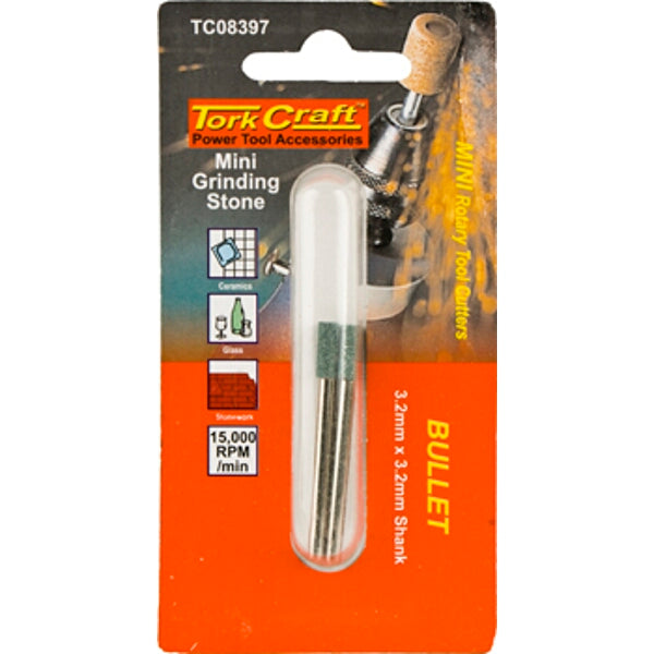 Tork Craft Mini Grinding Stone Bullet 3.2mm Shank - Rotary Tool Accessory, Silicon Carbide Abrasive, For Stone, Glass, Ceramics