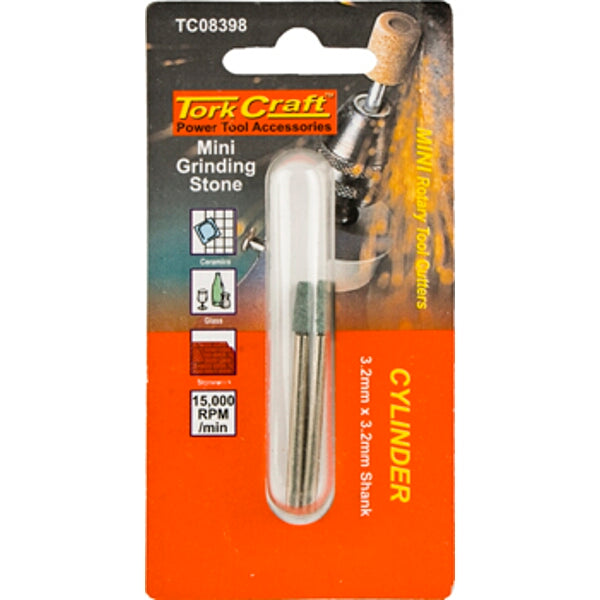 Tork Craft Mini Grinding Stone Cylinder 3.2mm Shank - Rotary Tool Accessory for Stone, Glass, Ceramic Grinding