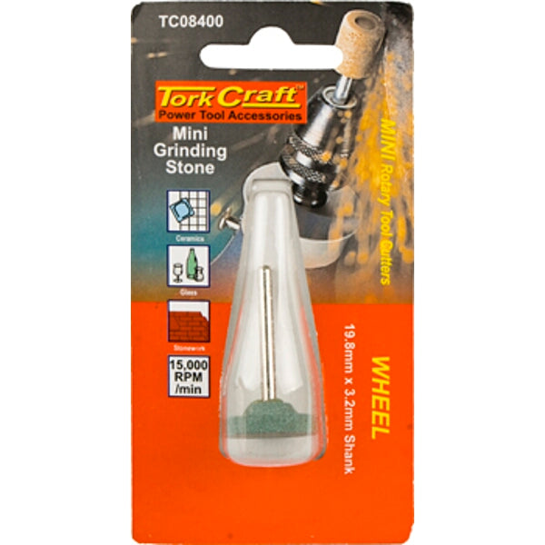 Tork Craft Mini Grinding Stone - Power Tool Accessory, 19.8mm Wheel, 3.2mm Shank - For Ceramics, Glass, Stone