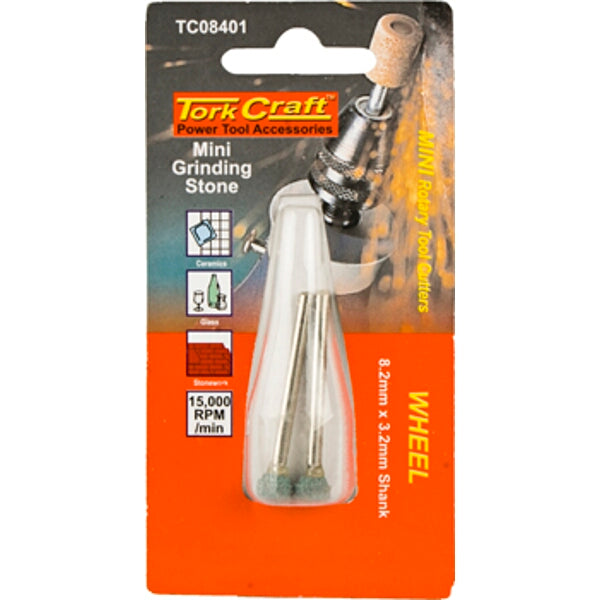 Tork Craft Mini Grinding Stone - 8.2mm Wheel, 3.2mm Shank - Rotary Tool Accessories for Stone, Ceramic, Glass
