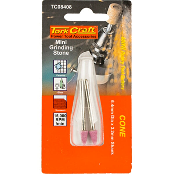 Tork Craft Mini Grinding Stone Cone 6.4mm Rotary Tool Bit. Abrasive Point for Sharpening, Deburring Metal. Power Tool Accessory.