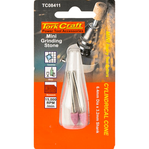 TorkCraft Mini Grinding Stone Set - 6.4mm Cylindrical Cone, 3.2mm Shank - Rotary Tool Accessories