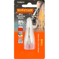 Tork Craft Mini Grinding Stone Set: 9.5mm Ball, 3.2mm Shank, Aluminum Oxide Abrasive for Metal, Glass & Stonework - 2 Piece
