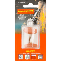Tork Craft Mini Grinding Stone Wheel - 25.4mm Dia, 3.2mm Shank Rotary Tool Accessory for Ceramics, Glass, & Stonework