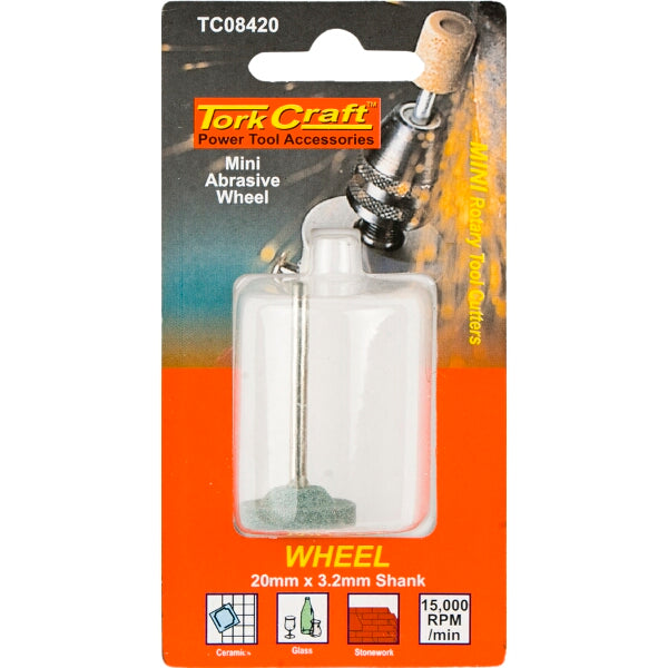 Tork Craft Mini Abrasive Wheel 20mm: Power Tool Accessory for Ceramic, Glass, & Stonework - Precision Grinding & Engraving