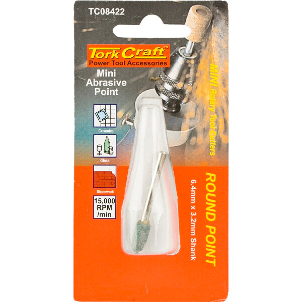 TorkCraft Mini Abrasive Point Rotary Tool Grinding Stone, 6.4mm x 3.2mm Shank. Ceramics, Glass, Stonework
