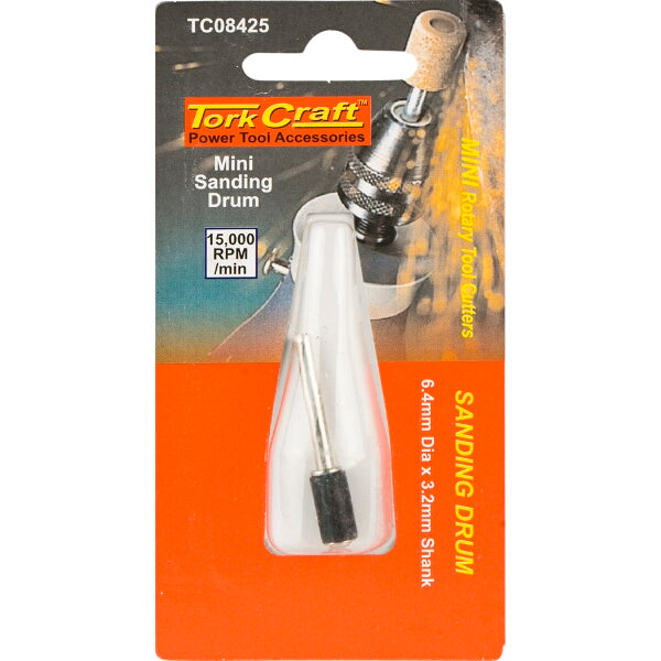 Tork Craft Mini Sanding Drum 6.4mm x 3.2mm Shank for Rotary Tool - Power Tool Accessory
