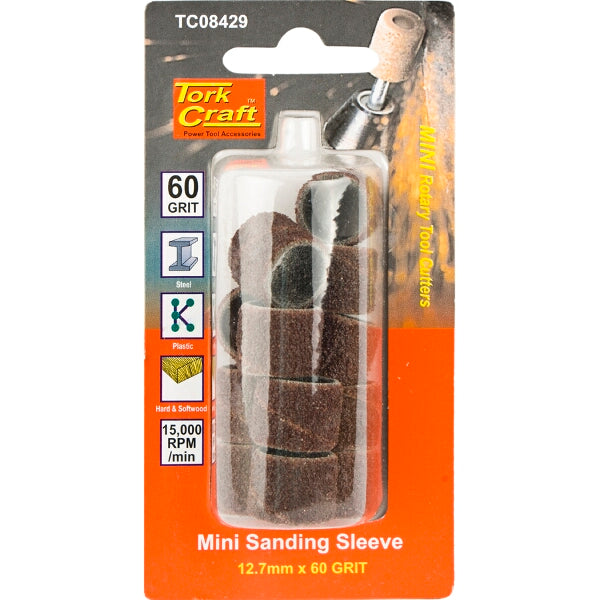 Tork Craft Mini Sanding Sleeves - 60 Grit Rotary Tool Sanding Bands, 12.7mm Sanding Drums for Rotary Tools