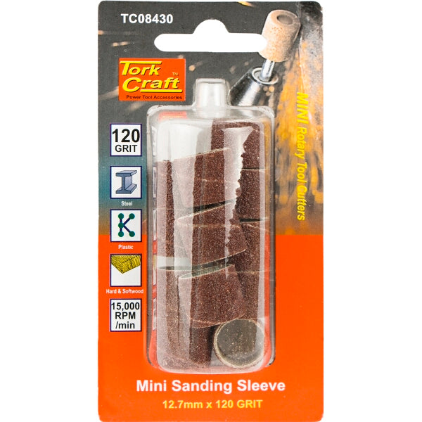 Tork Craft Mini Sanding Sleeves, 120 Grit, 12.7mm - Rotary Tool Sanding Drums for Wood, Plastic, and Metal Sanding