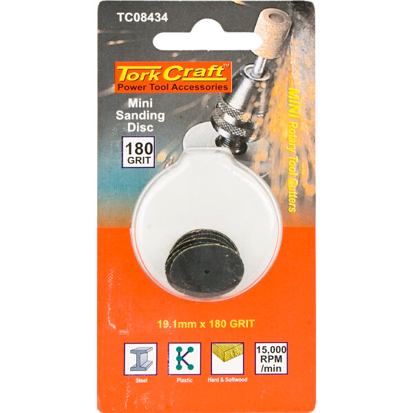 Tork Craft Mini Sanding Disc 19.1mm 180 Grit - Power Tool Accessory