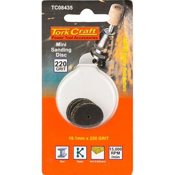 Tork Craft Mini Sanding Discs 19.1mm 220 Grit - Power Tool Accessories