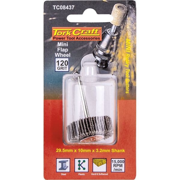 Tork Craft Mini Flap Wheel 120 Grit - Rotary Grinding Wheel 29.5mm Shank