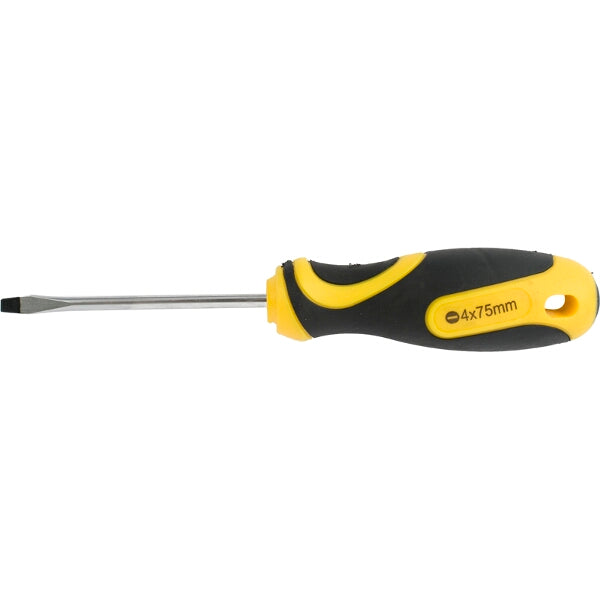 Slotted Screwdriver 4x75mm: Black and Yellow Flathead Screwdriver Tool for DIY, Repair, and Maintenance